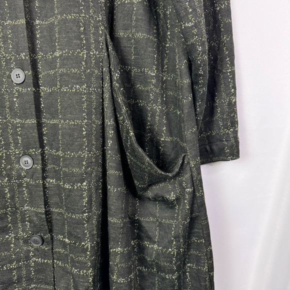 Vintage Spirittious Blue Plaid Full Button Knit Trench Coat L - Picture 4 of 6